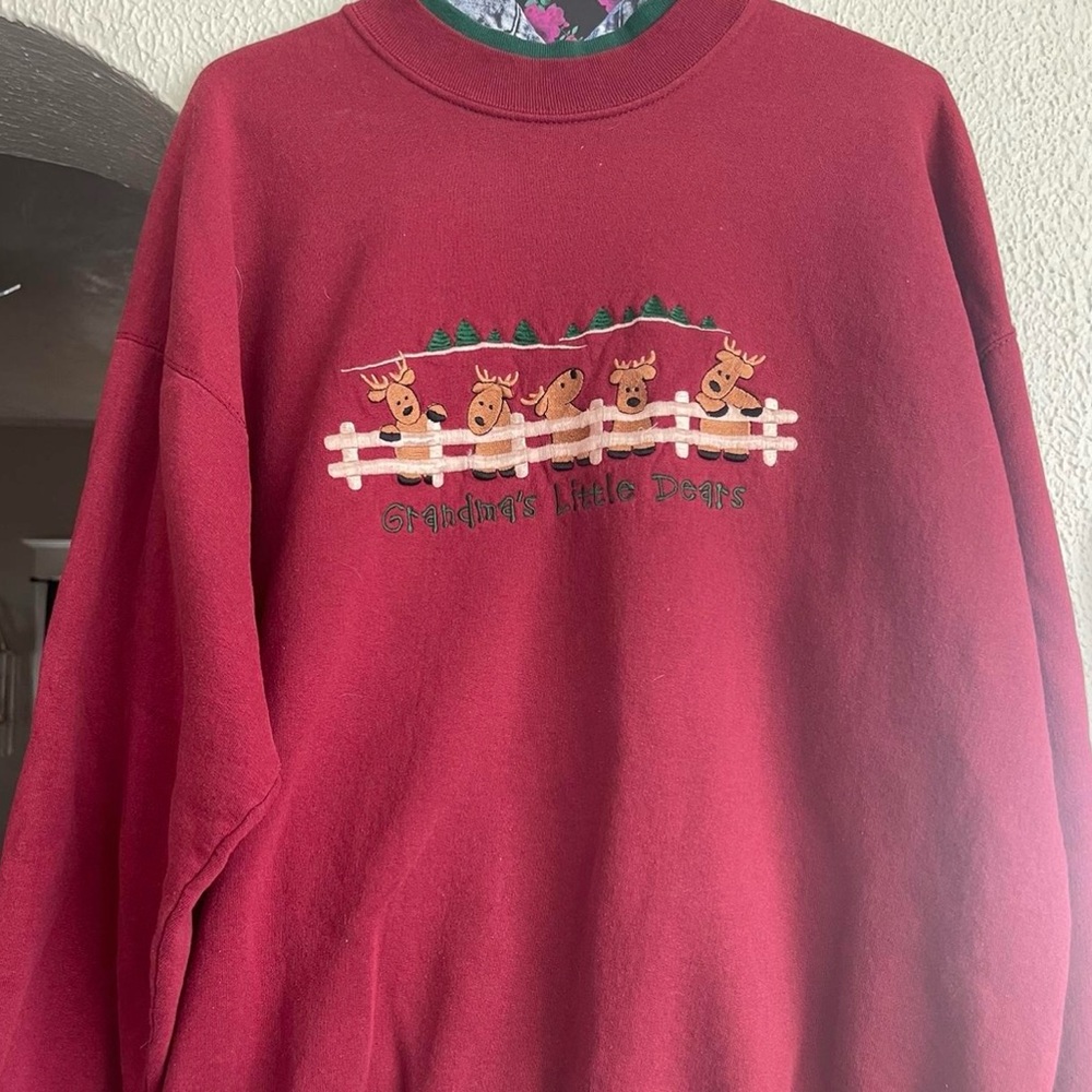 Vintage Red Sweater with Reindeer Design